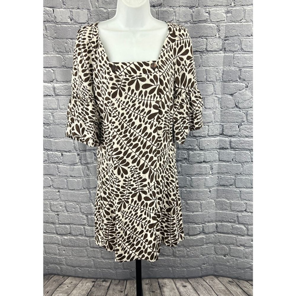 Trina‎ Turk Brown/Cream Silk Bell Sleeve Dress Size 6